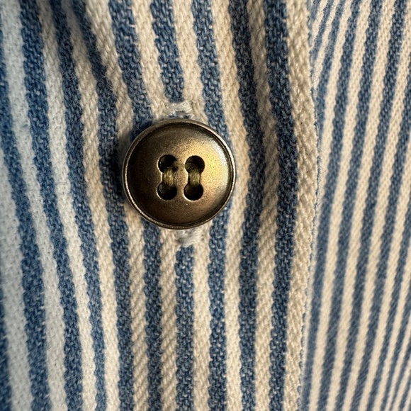 Vintage Lemon Grass Womens Striped Denim‎ Button Up Shirt Blue/White Large Train - Picture 7 of 15